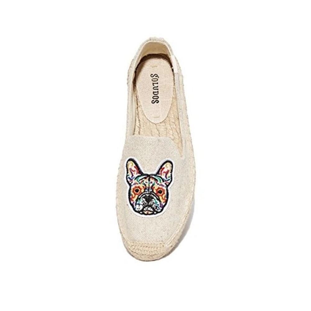 Soludos French Bulldog Canvas Espadrilles Platform Slip On Shoes Size 10